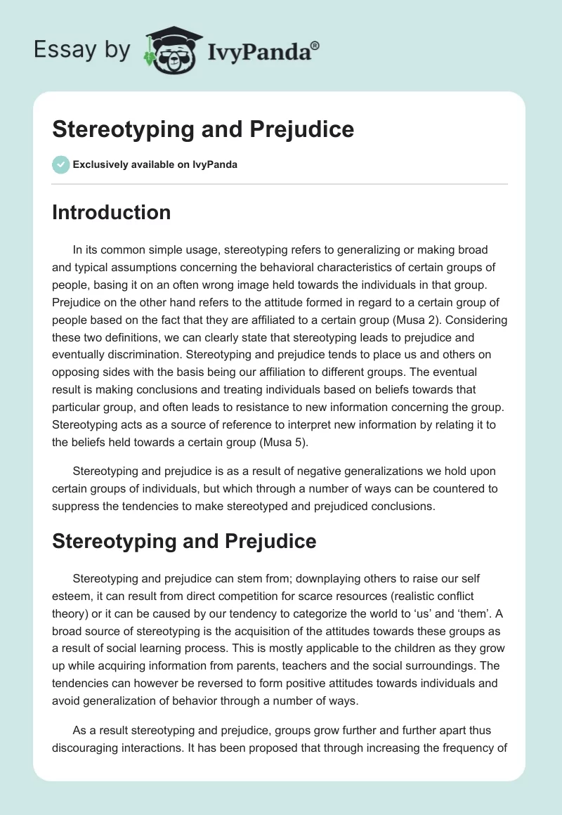 Stereotyping and Prejudice. Page 1