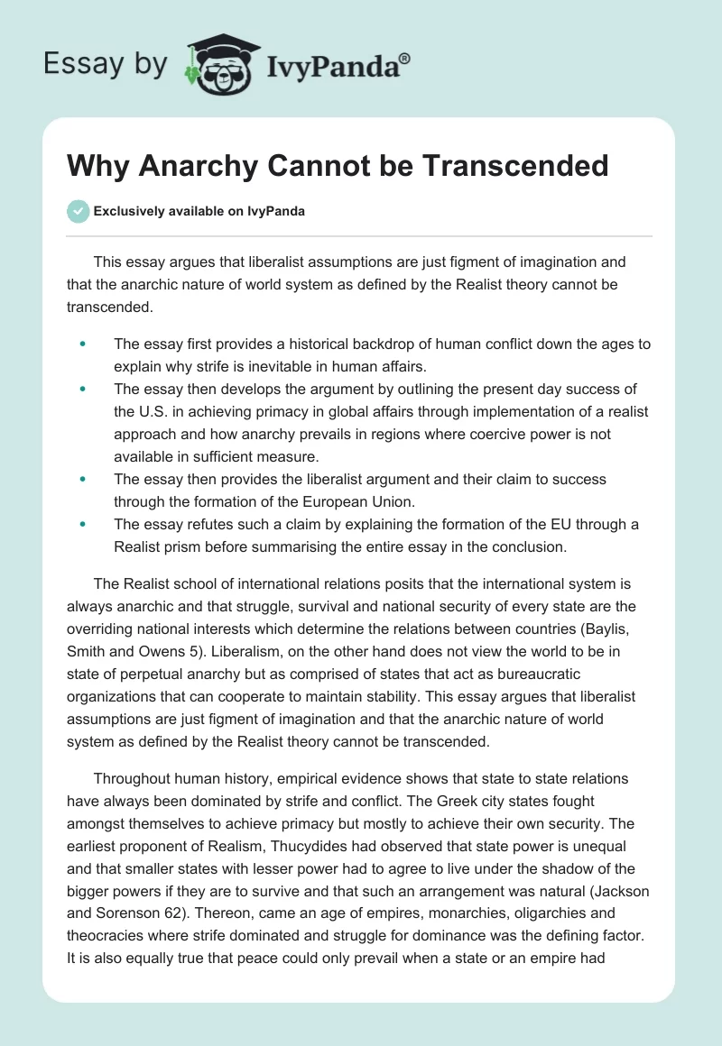 Why Anarchy Cannot be Transcended. Page 1