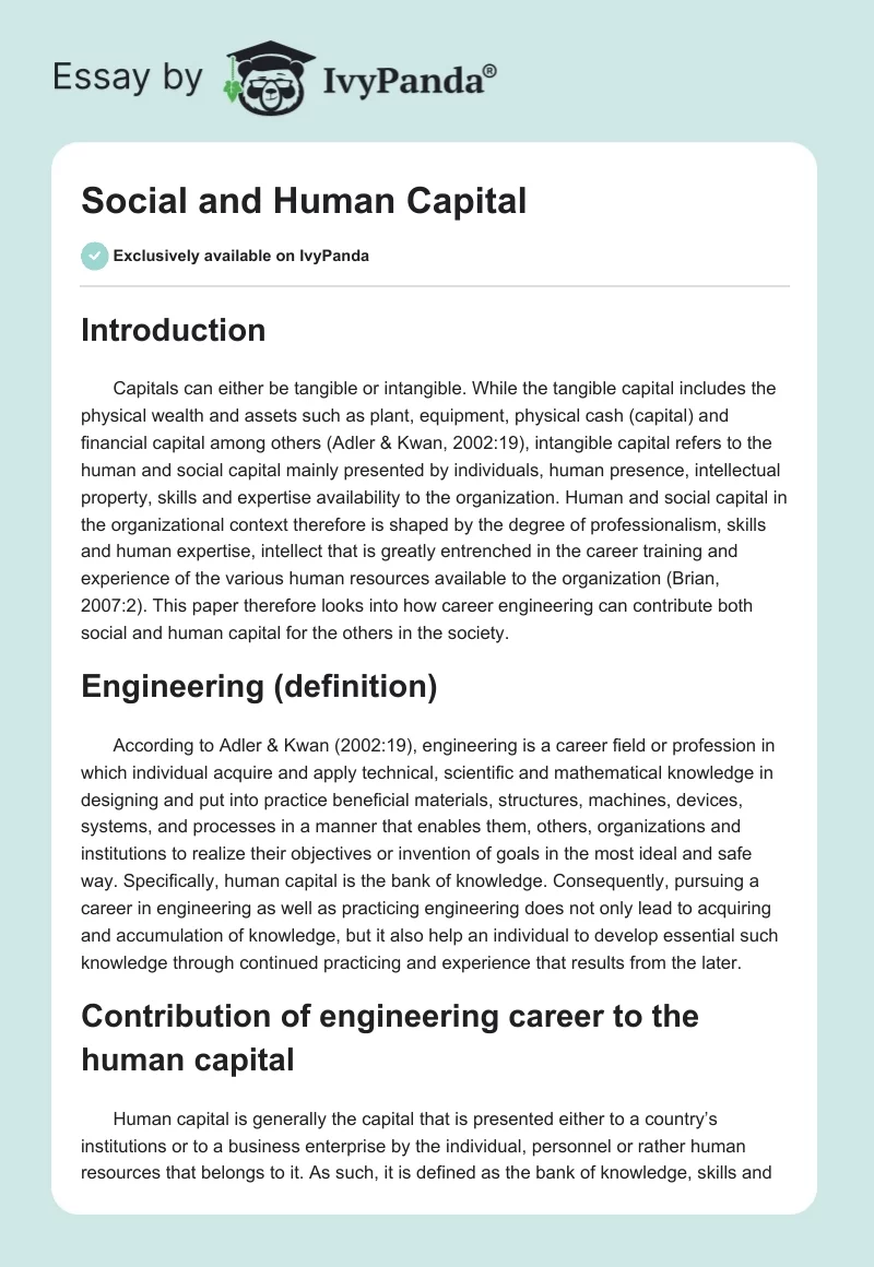 Social and Human Capital. Page 1