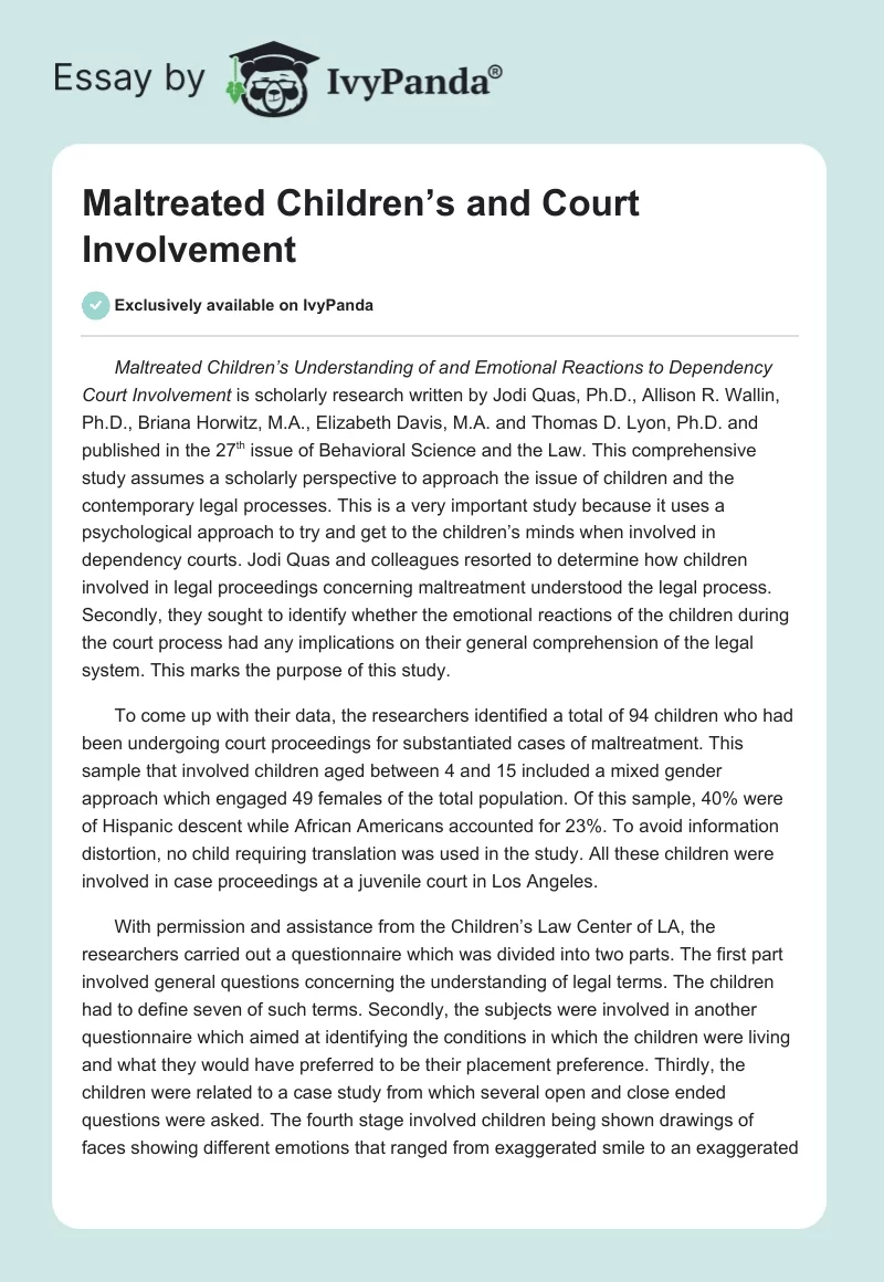 Maltreated Children’s and Court Involvement. Page 1