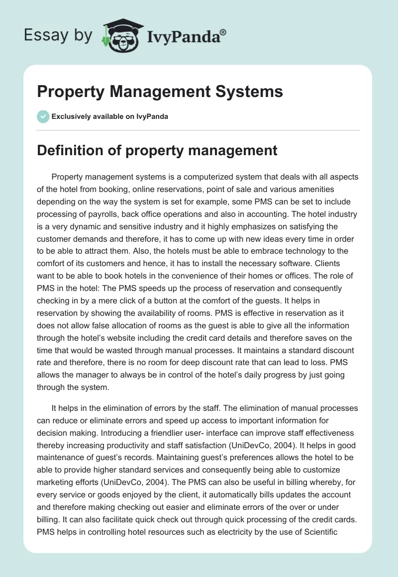 Property Management Systems. Page 1