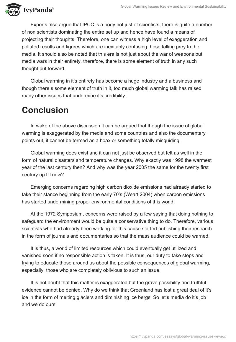 Global Warming Issues Review and Environmental Sustainability. Page 3