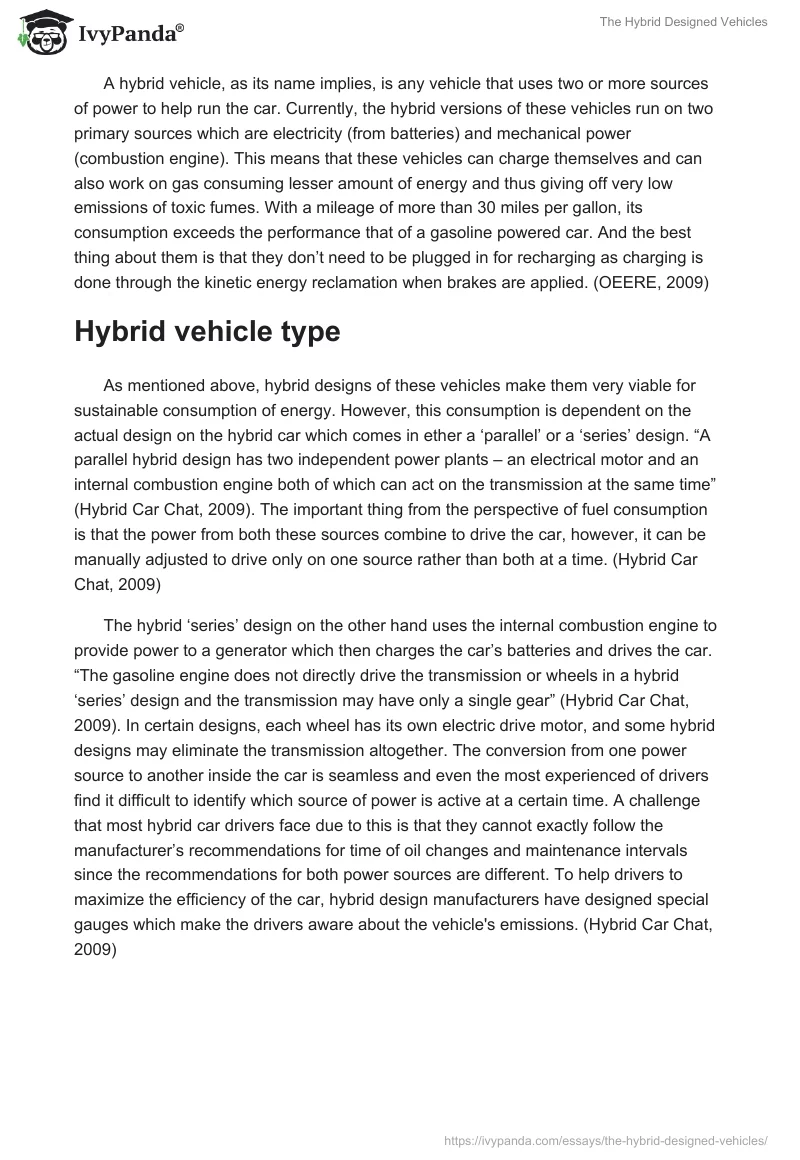 The Hybrid Designed Vehicles. Page 2