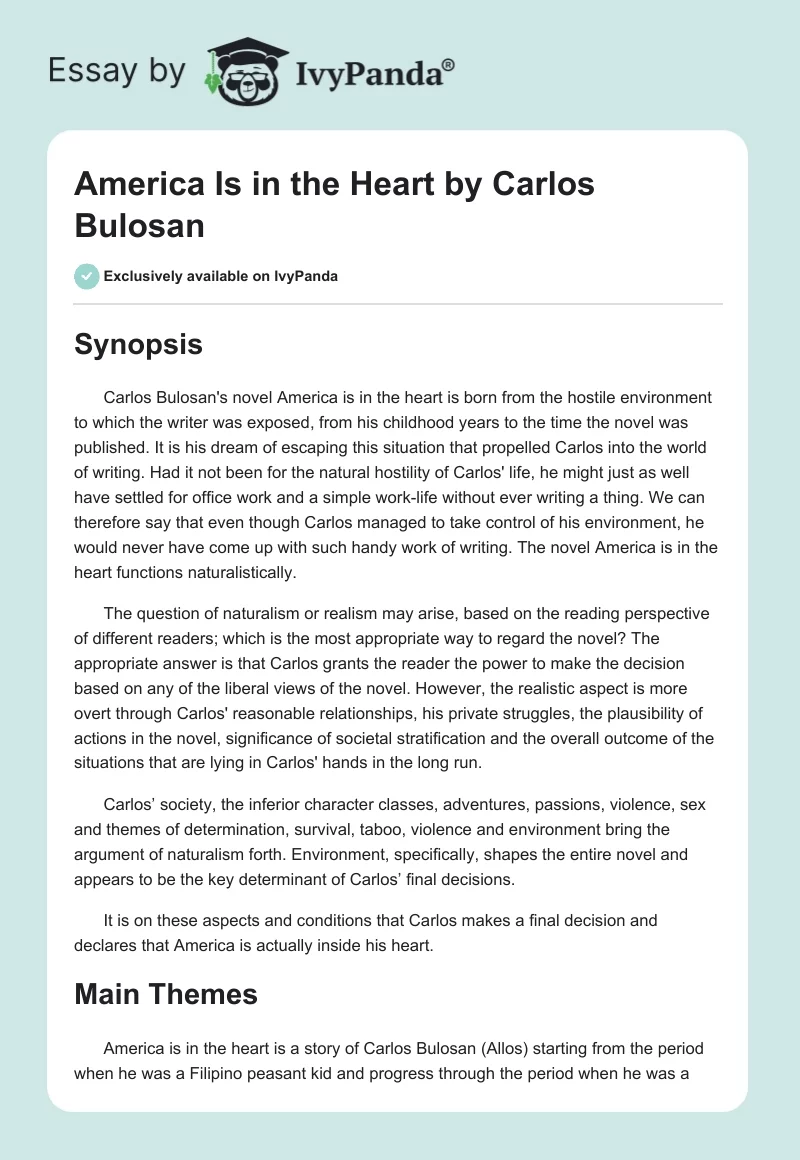 America Is in the Heart by Carlos Bulosan. Page 1