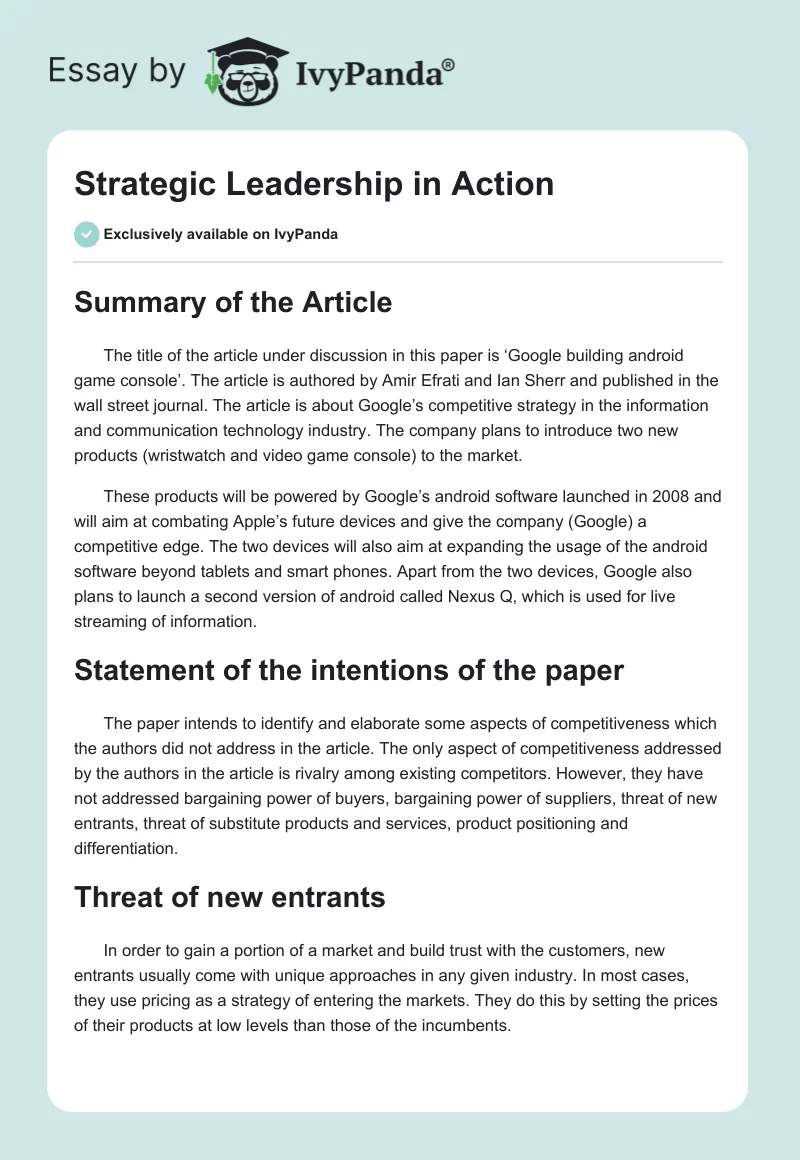 Strategic Leadership in Action. Page 1