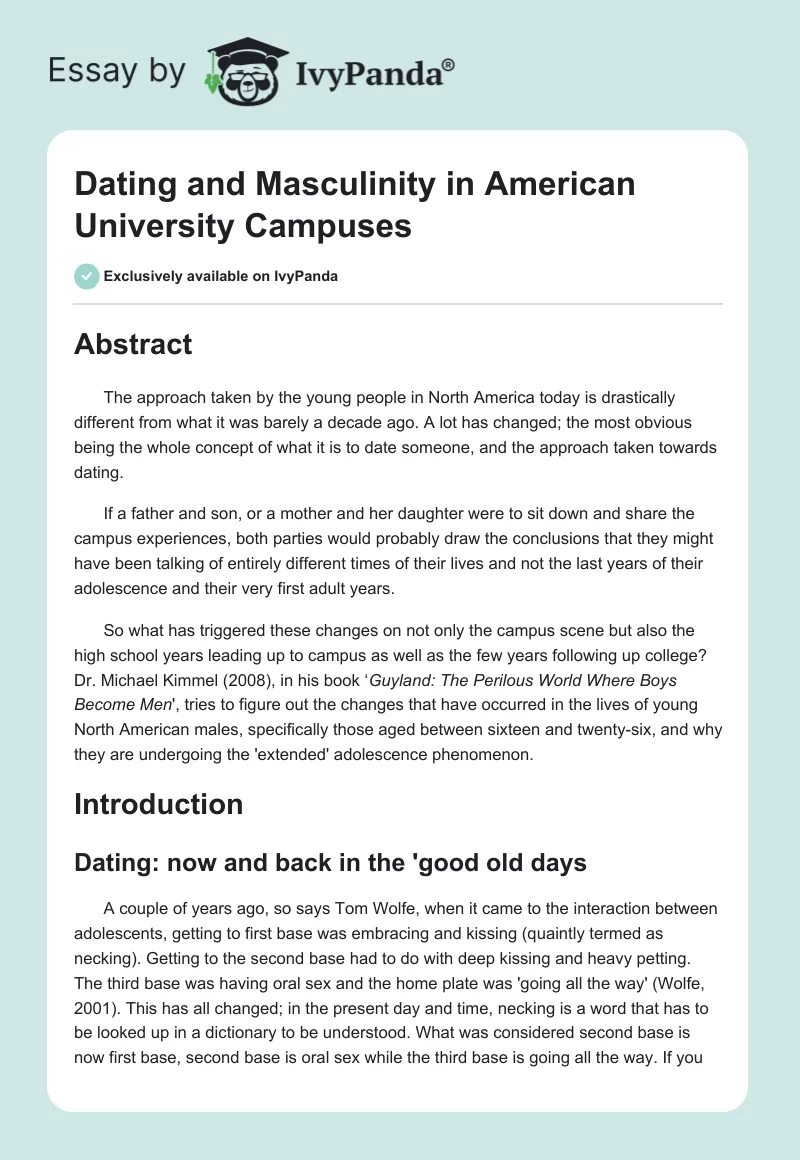 Dating and Masculinity in American University Campuses. Page 1
