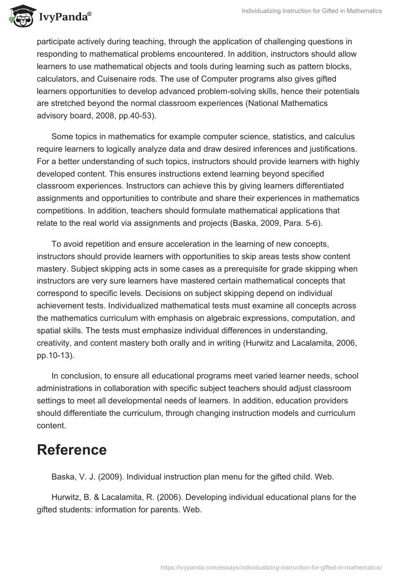 Individualizing Instruction for Gifted in Mathematics. Page 2