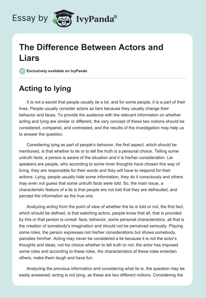 The Difference Between Actors and Liars. Page 1