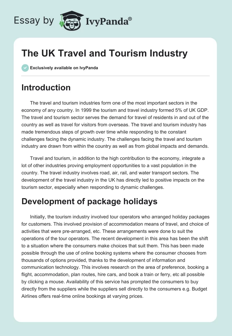 The UK Travel and Tourism Industry. Page 1