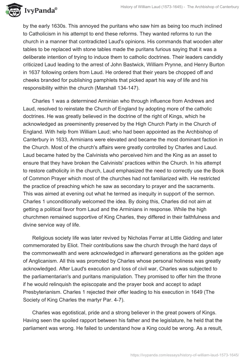 History of William Laud (1573-1645) -  The Archbishop of Canterbury. Page 2