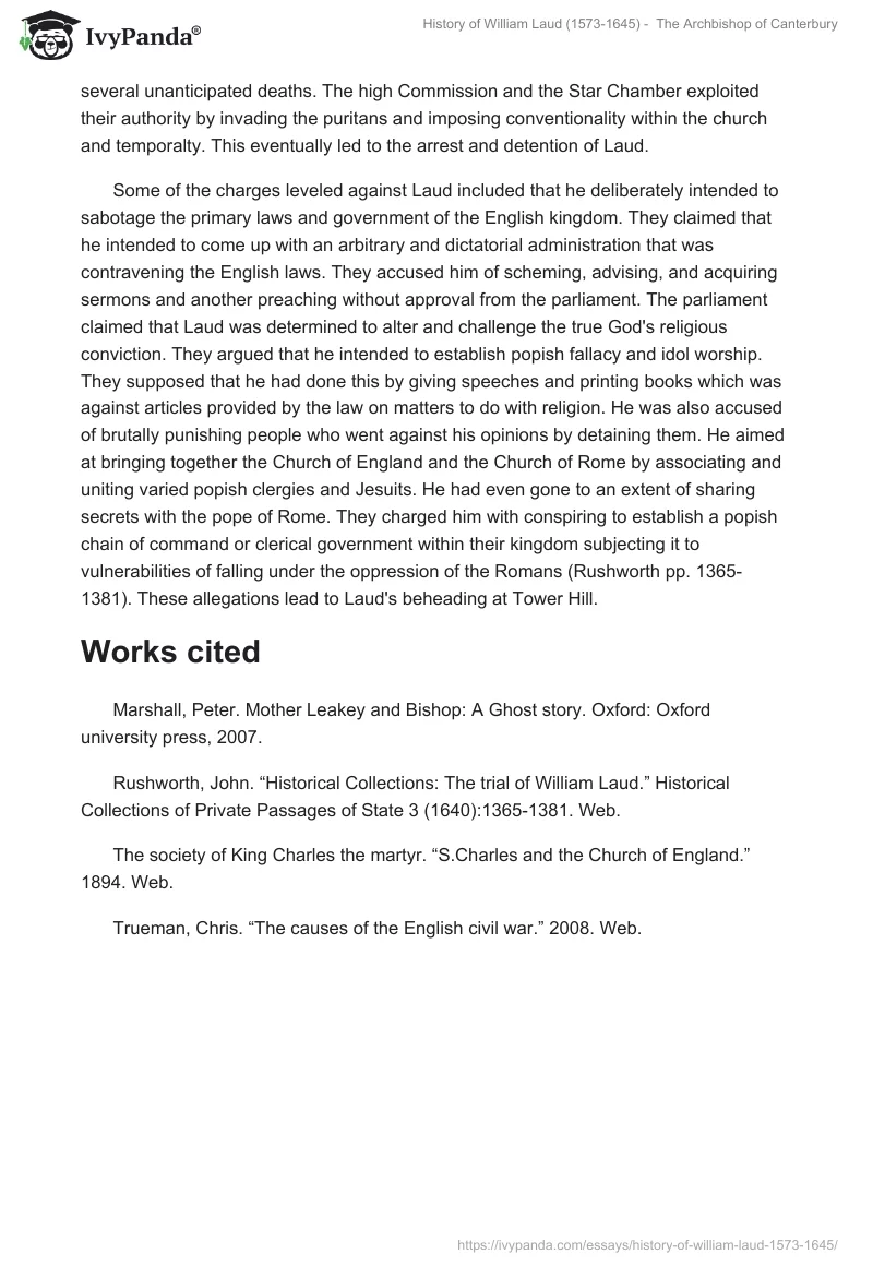 History of William Laud (1573-1645) -  The Archbishop of Canterbury. Page 4