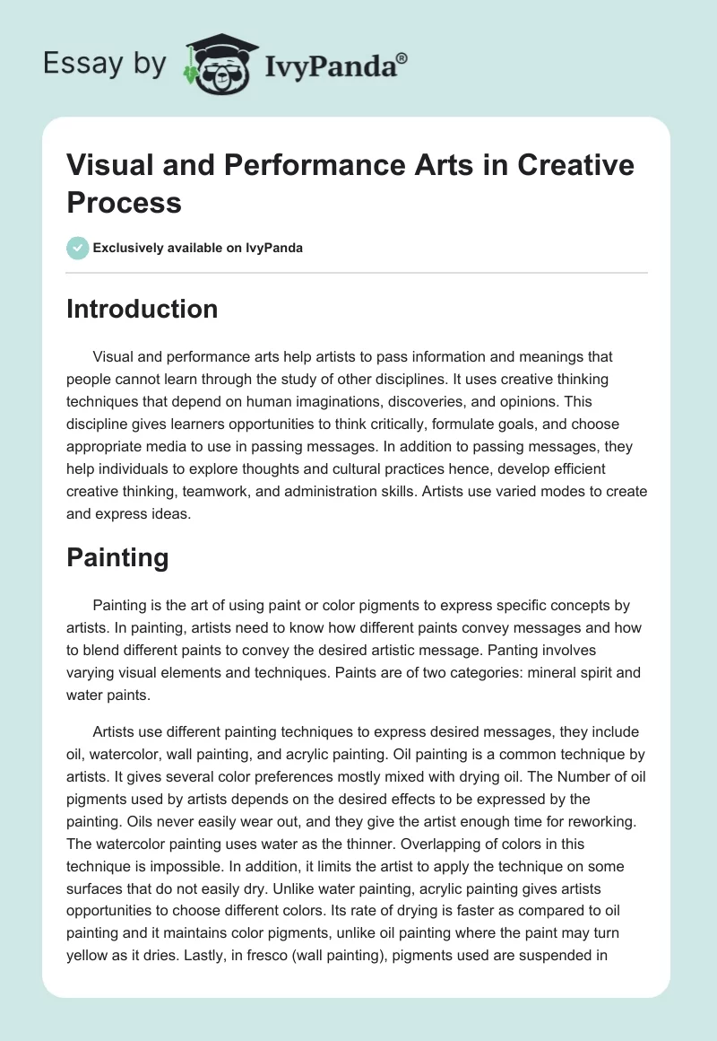 Visual and Performance Arts in Creative Process. Page 1