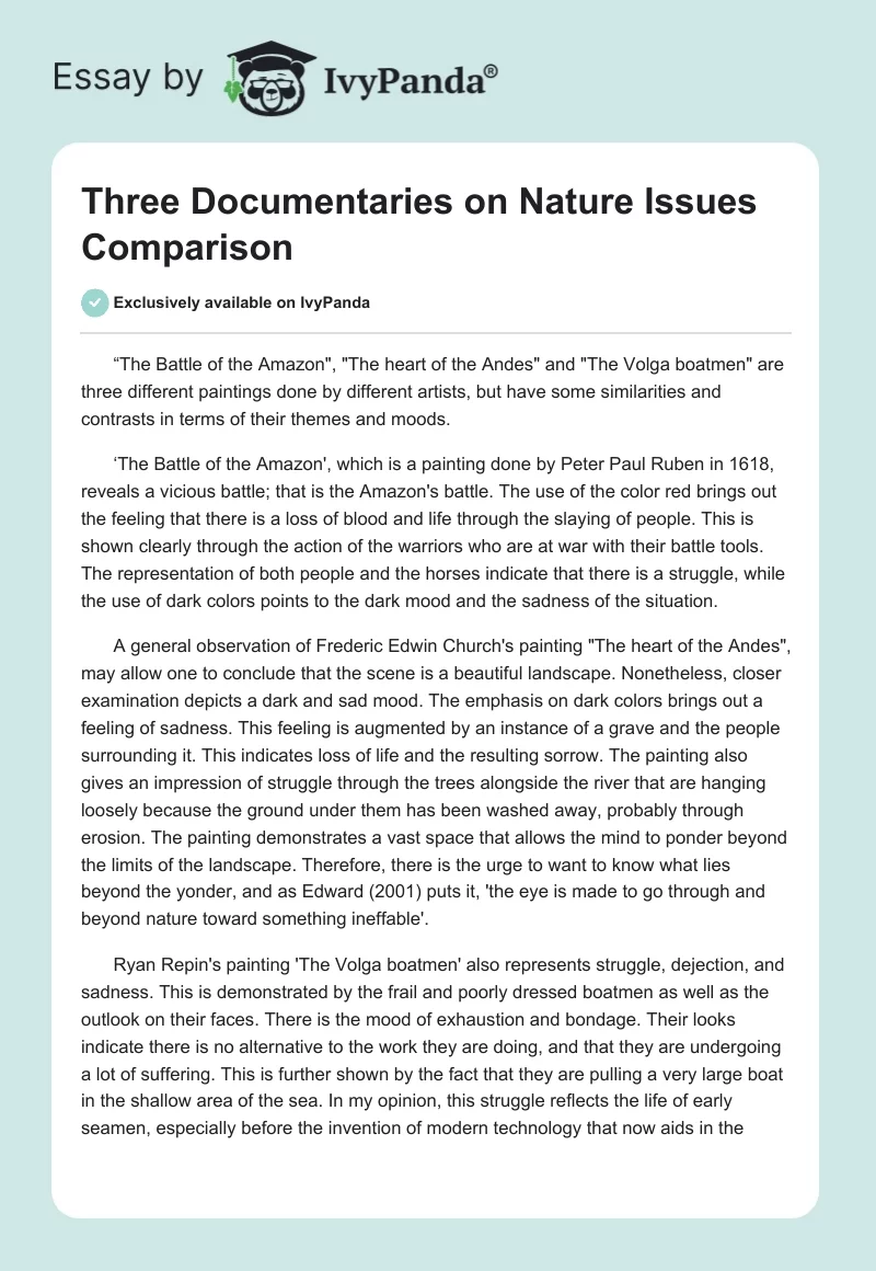 Three Documentaries on Nature Issues Comparison. Page 1