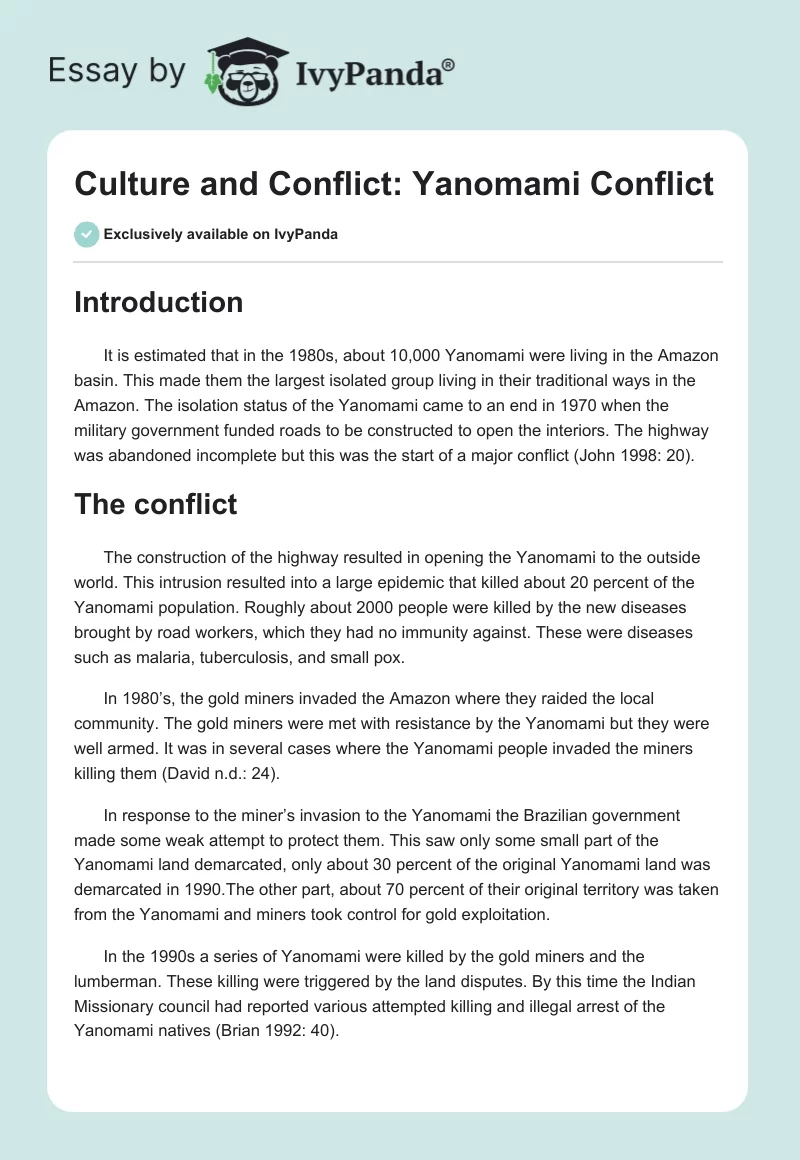 Culture and Conflict: Yanomami Conflict. Page 1