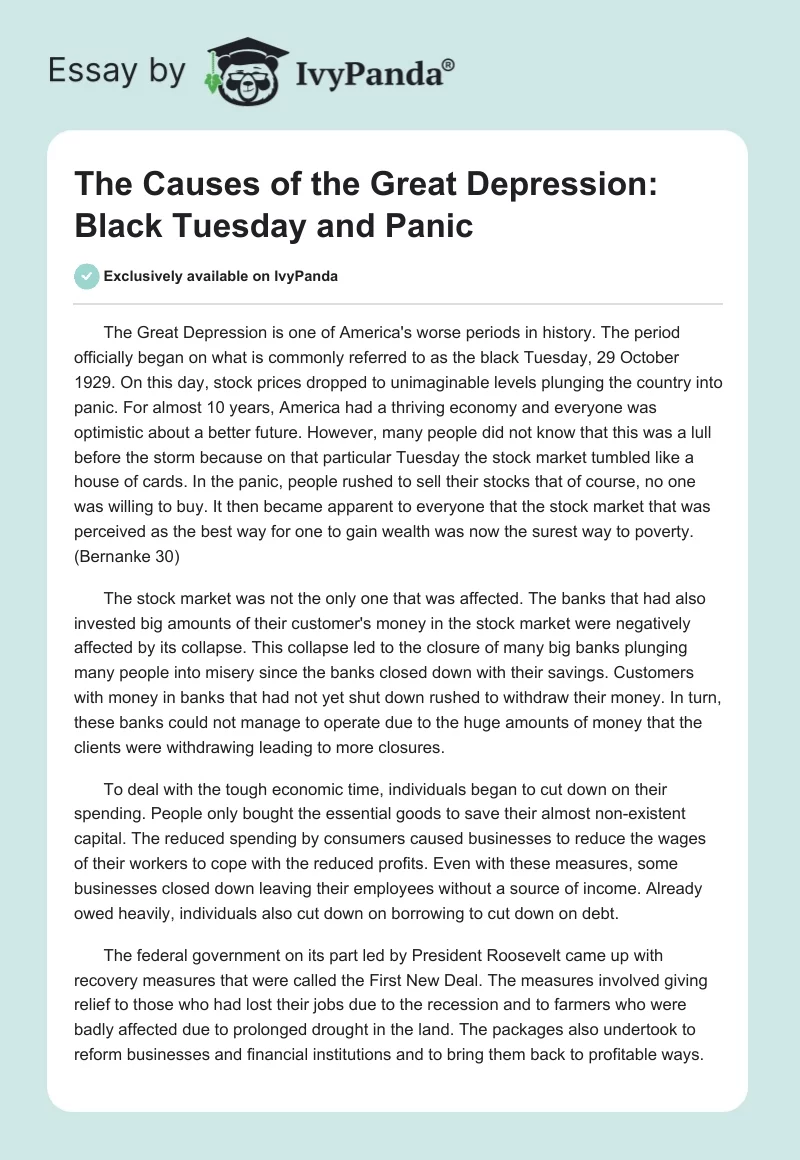 The Causes of the Great Depression: Black Tuesday and Panic. Page 1