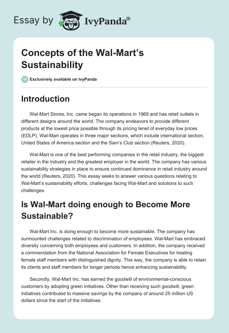 Concepts of the Wal-Mart’s Sustainability. Page 1