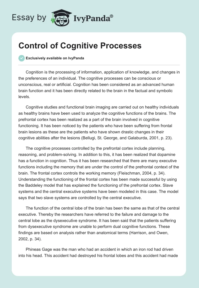 Control of Cognitive Processes. Page 1