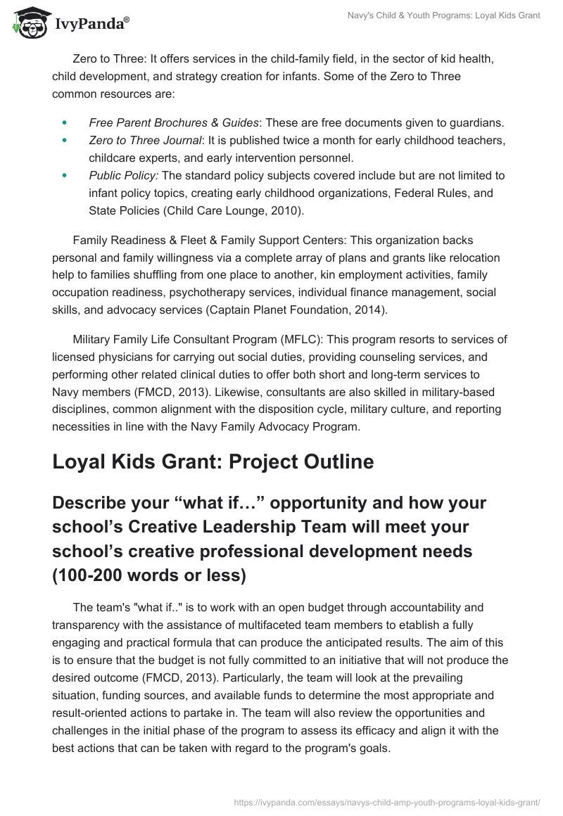 Navy's Child & Youth Programs: Loyal Kids Grant. Page 5