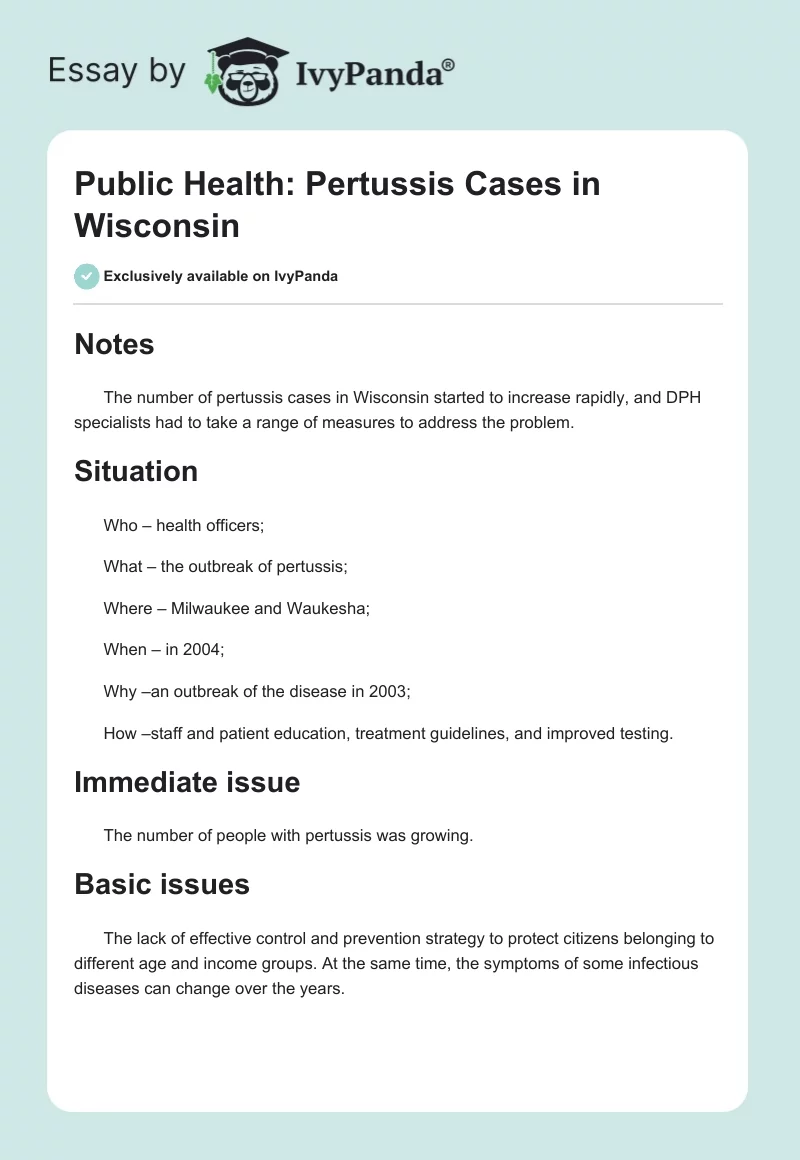 Public Health: Pertussis Cases in Wisconsin. Page 1