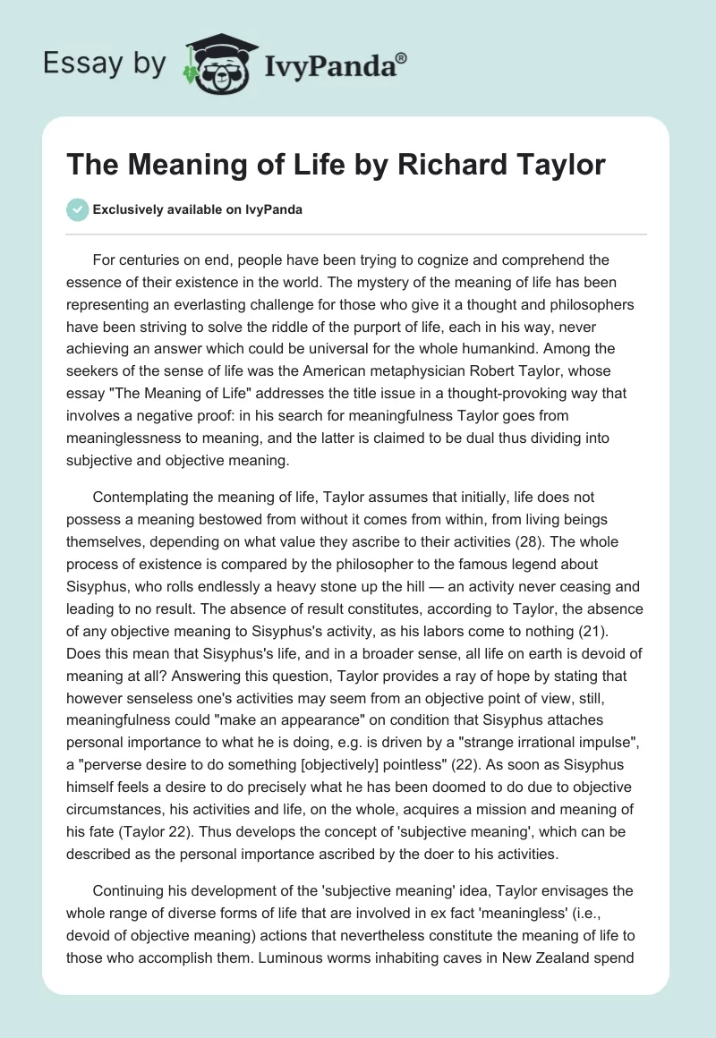 The Meaning of Life by Richard Taylor. Page 1