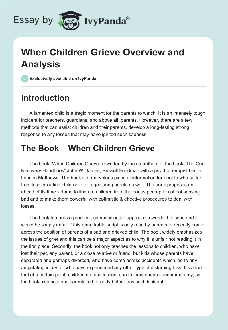 "When Children Grieve" Overview and Analysis. Page 1