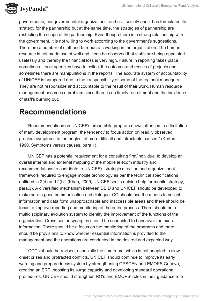 UN International Children's Emergency Fund Analysis. Page 4