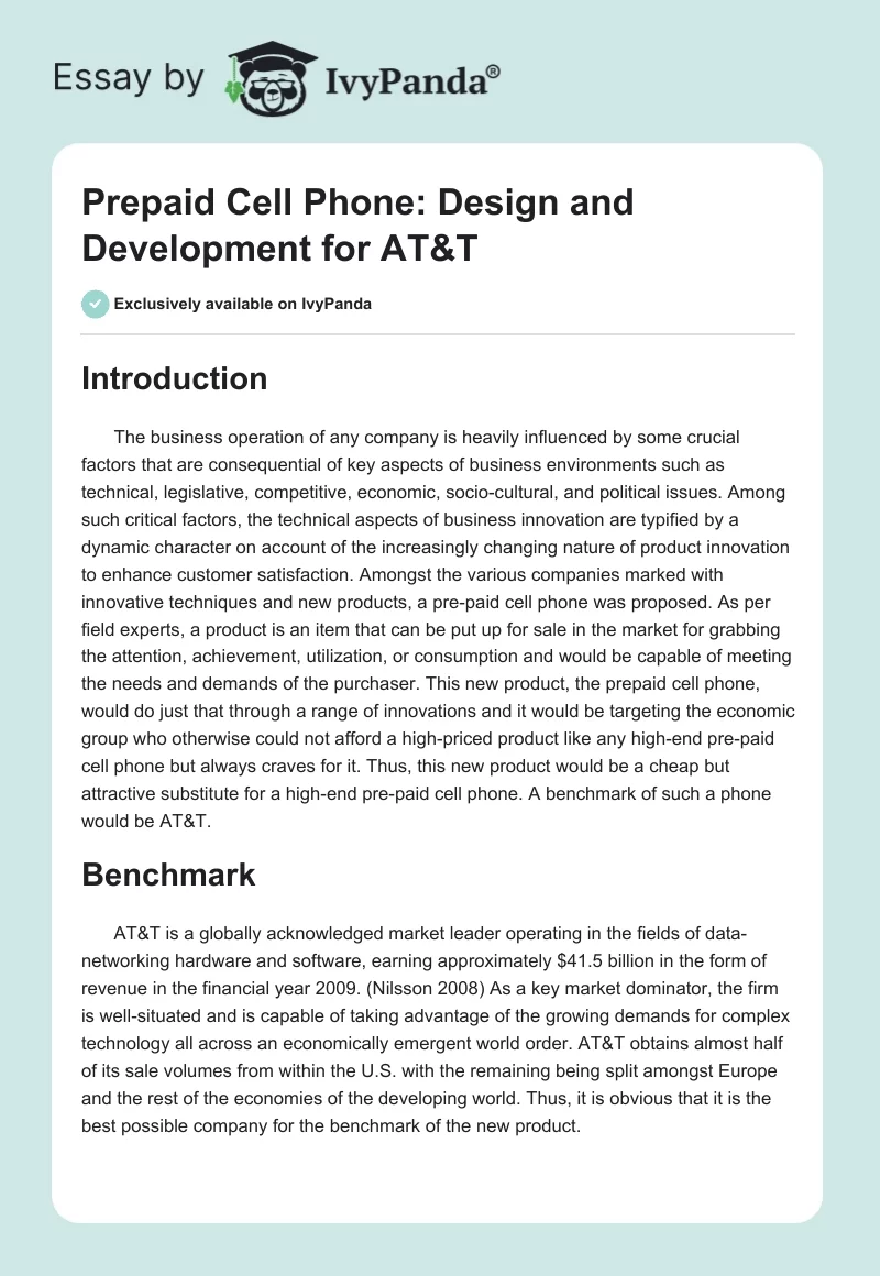 Prepaid Cell Phone: Design and Development for AT&T. Page 1