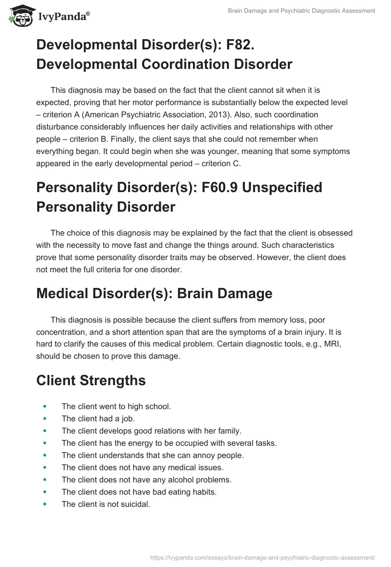 Brain Damage and Psychiatric Diagnostic Assessment. Page 2