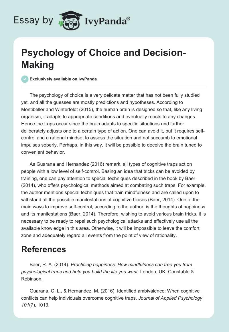 Psychology of Choice and Decision-Making. Page 1