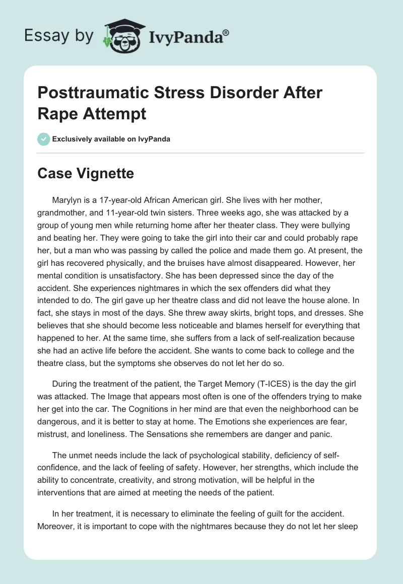 Posttraumatic Stress Disorder After Rape Attempt. Page 1