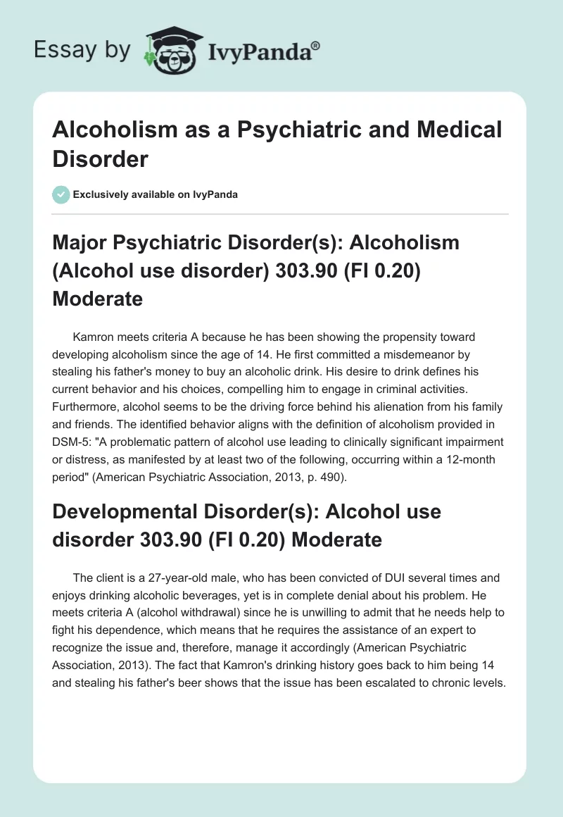 Alcoholism as a Psychiatric and Medical Disorder. Page 1