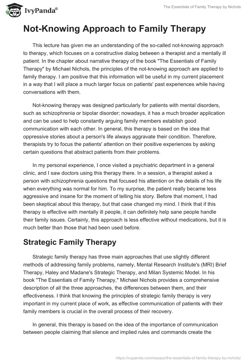 "The Essentials of Family Therapy" by Nichols. Page 2
