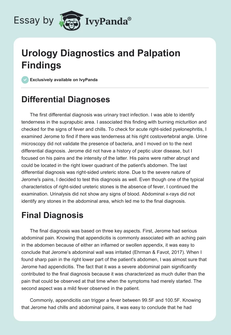 Urology Diagnostics and Palpation Findings. Page 1