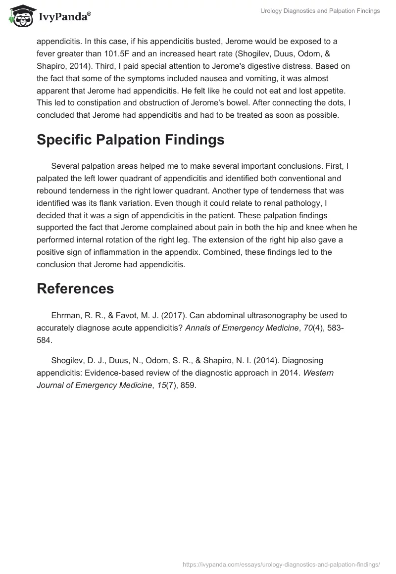 Urology Diagnostics and Palpation Findings. Page 2