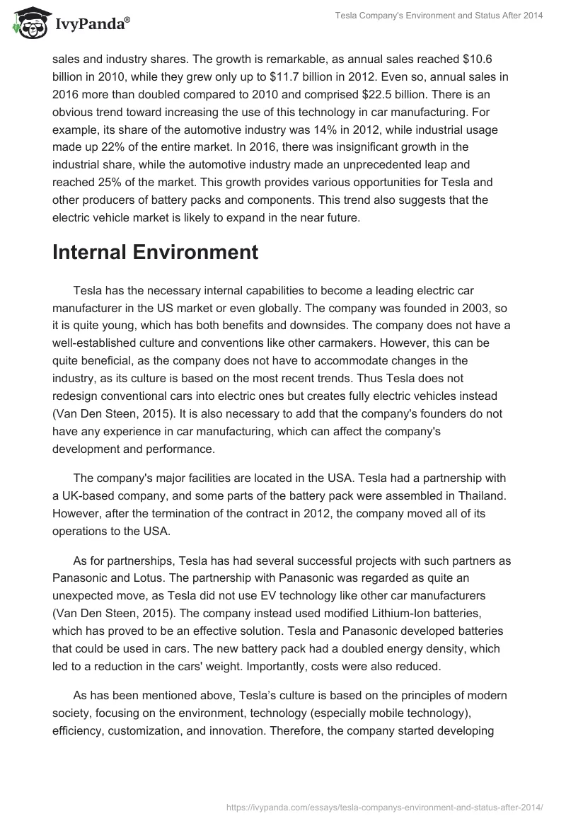 Tesla Company's Environment and Status After 2014. Page 4
