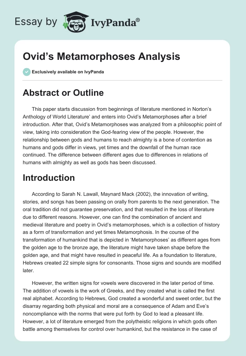 Ovid’s Metamorphoses Analysis. Page 1