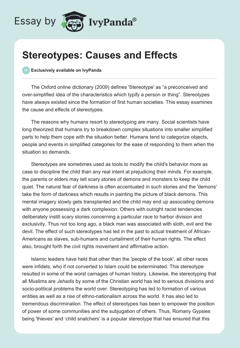 Stereotypes: Causes and Effects. Page 1