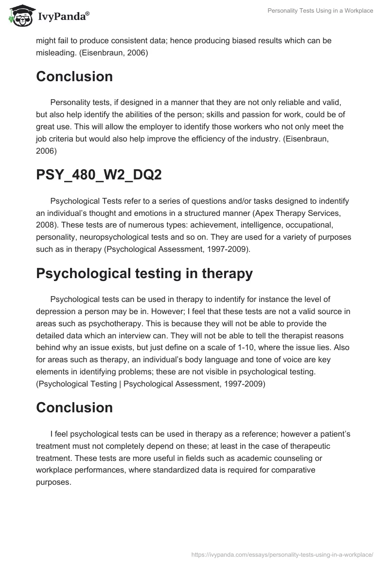 Personality Tests Using in a Workplace. Page 2