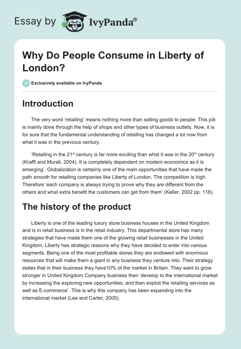 Why Do People Consume in Liberty of London?. Page 1