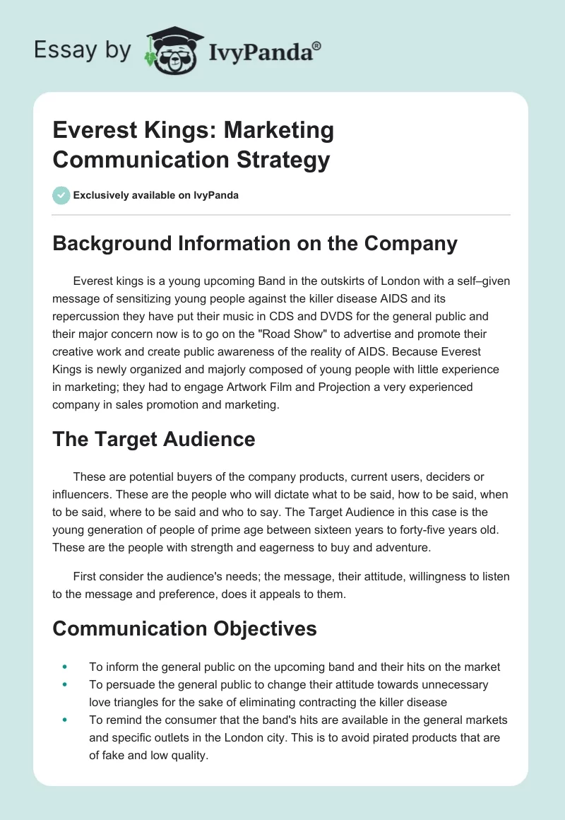 Everest Kings: Marketing Communication Strategy. Page 1