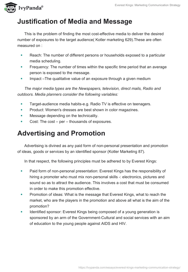 Everest Kings: Marketing Communication Strategy. Page 2