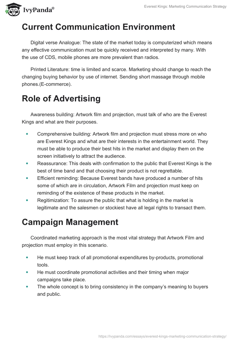 Everest Kings: Marketing Communication Strategy. Page 3