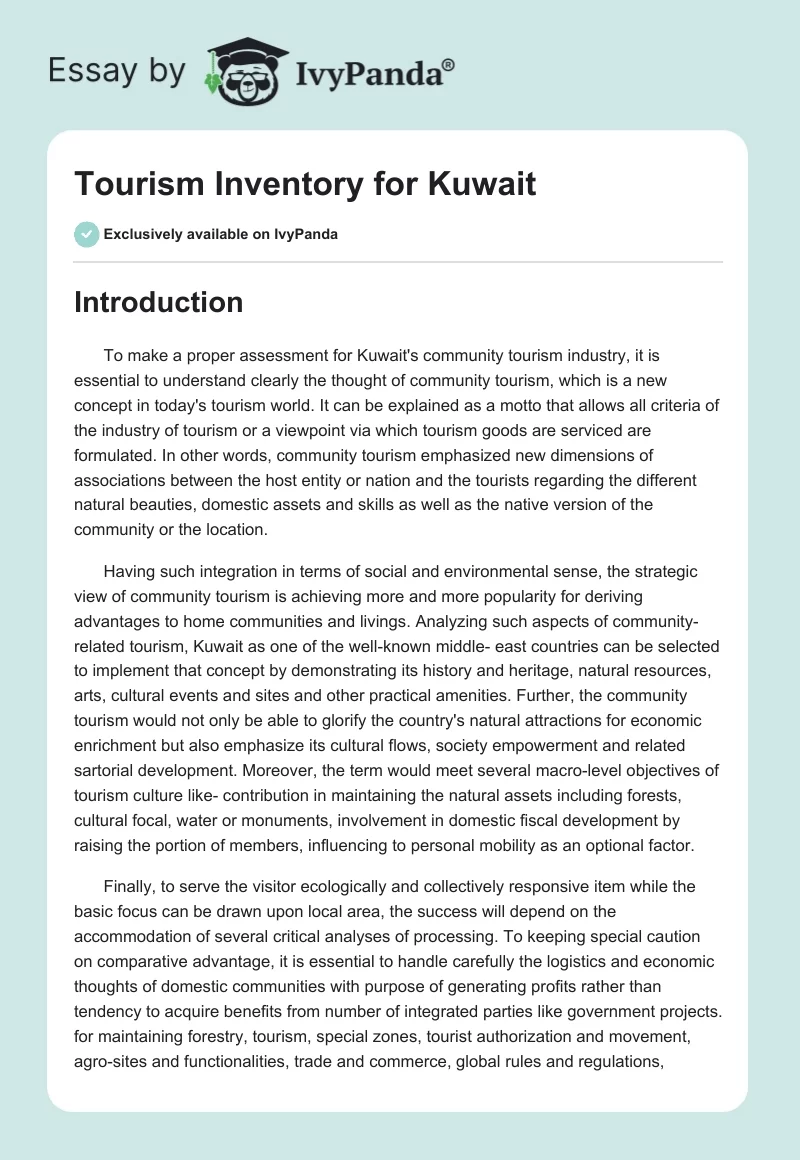 Tourism Inventory for Kuwait. Page 1