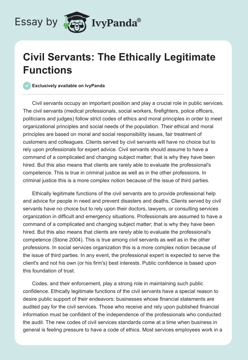 Civil Servants: The Ethically Legitimate Functions. Page 1