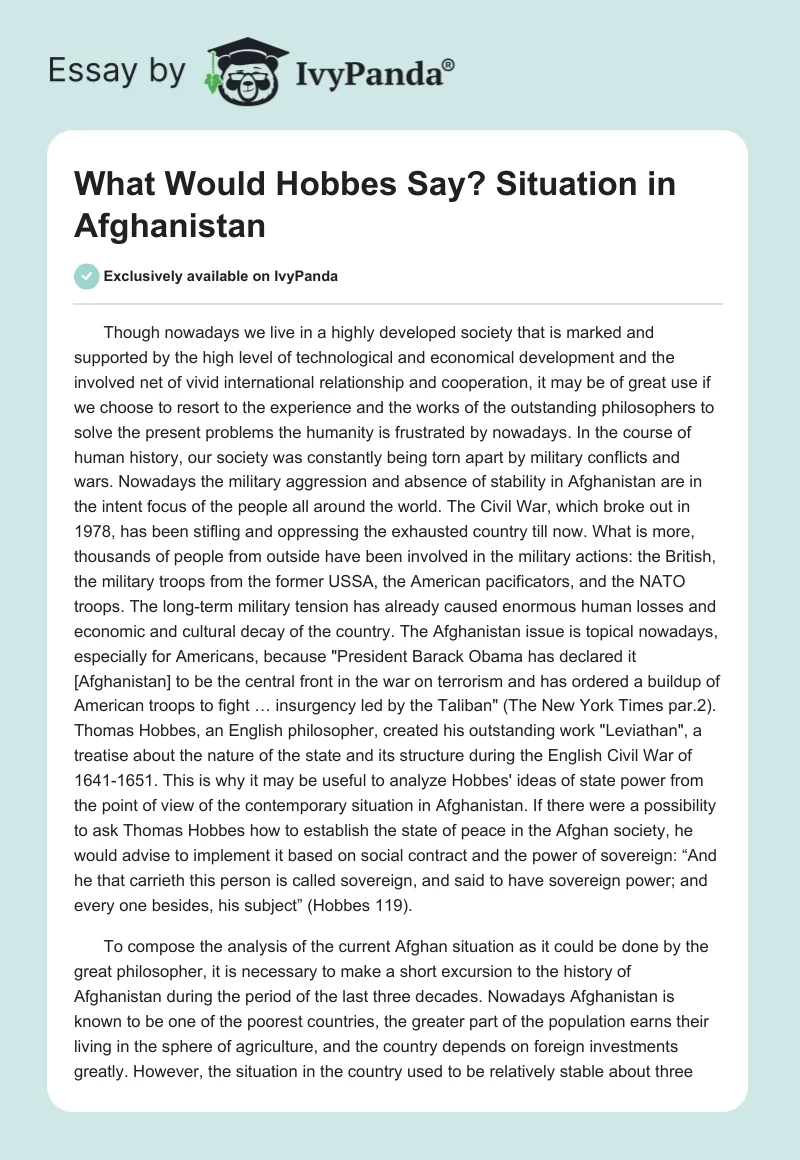 What Would Hobbes Say? Situation in Afghanistan. Page 1
