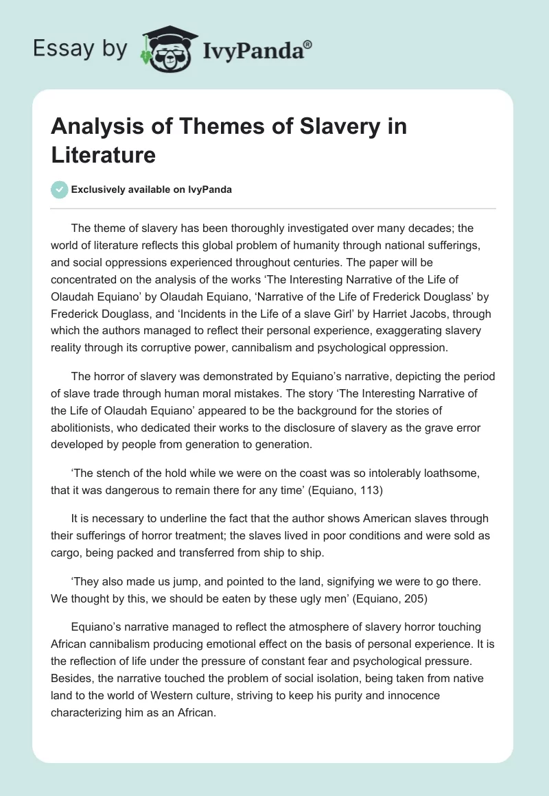 Analysis of Themes of Slavery in Literature. Page 1