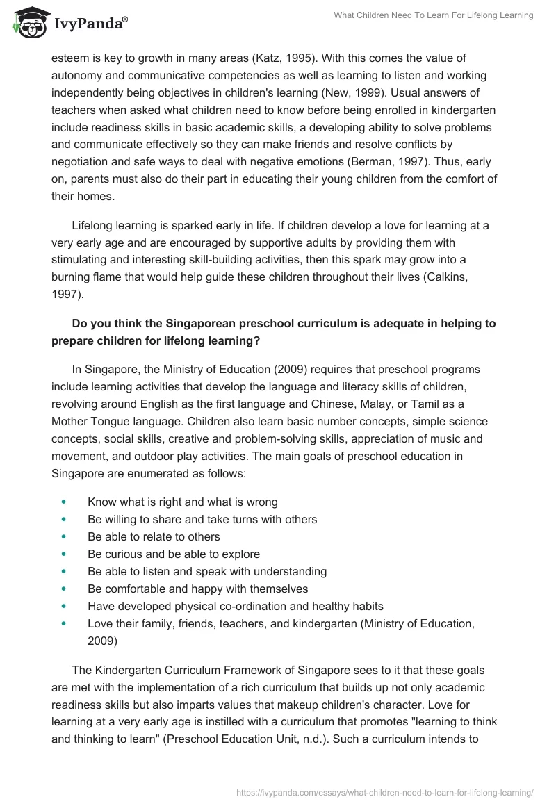 What Children Need To Learn For Lifelong Learning. Page 2