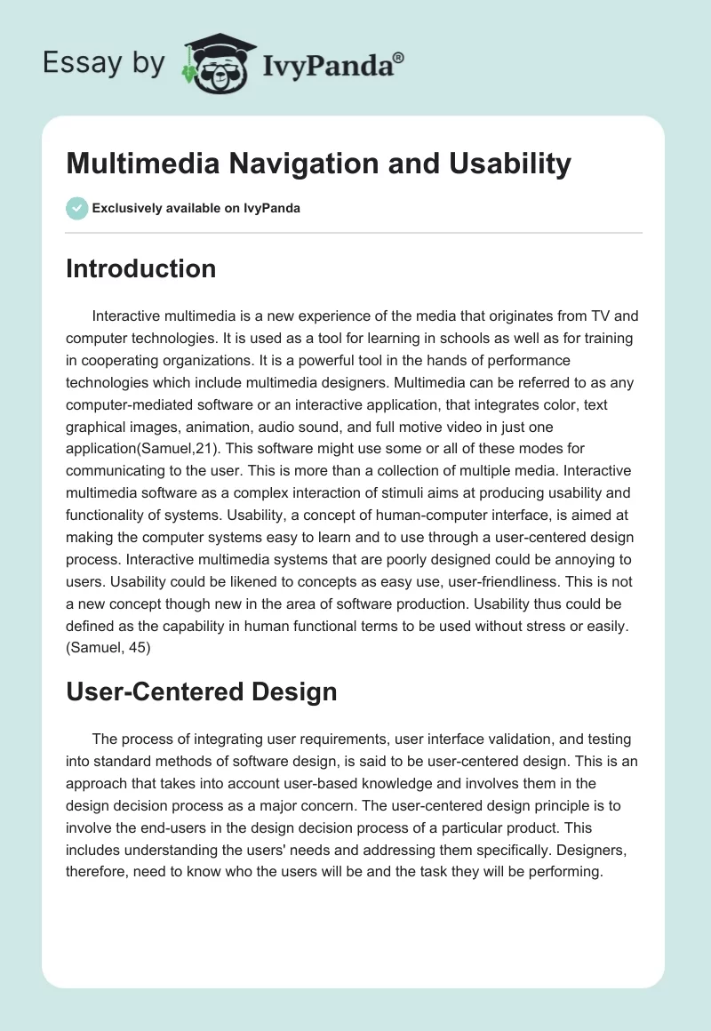 Multimedia Navigation and Usability. Page 1