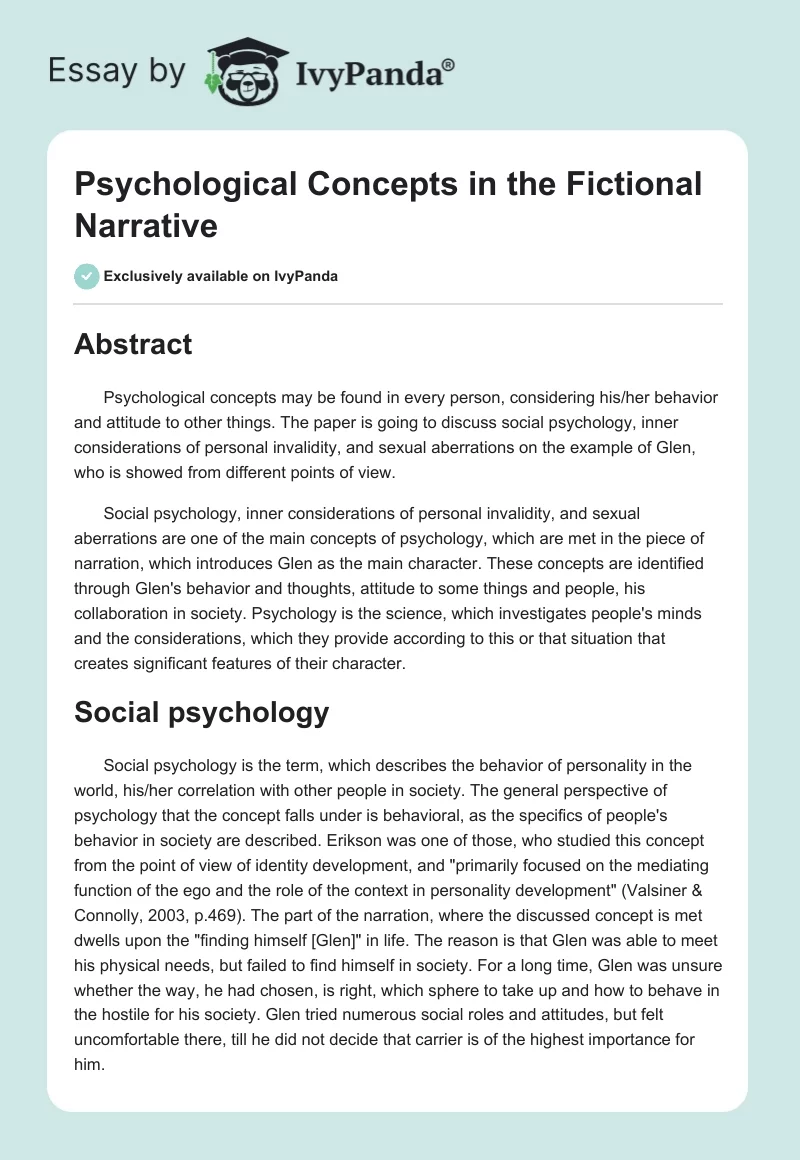 Psychological Concepts in the Fictional Narrative. Page 1