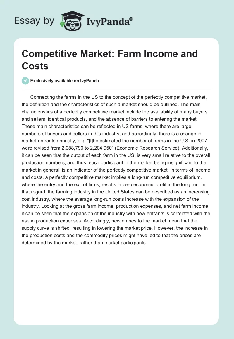 Competitive Market: Farm Income and Costs. Page 1